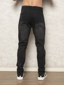 Men's Skinny Jeans With Elastane - Dark Grey - View 4