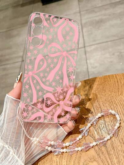Bowknot Painted Transparent Painted Bracelet Strap Minimalist Fashion Creative Shockproof Phone Case Compatible With Ip 17/Ip 17pro/Ip 17promax/ IP16/11/16pro/16plus/16promax/16e/15Promax/13/14/12/XS/XR/7G/8P, Compatible With Samsung Galaxy S25/S25PLUS/S25 Ultra/A16/A36/A26/A56/A50/A12/A32 S26 S26PLUS