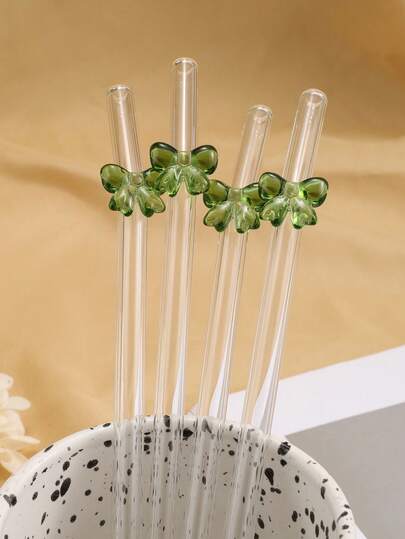 1/4/6/8/12 stuks natuurlijke groene gebogen glazen rietjes met strik, geschikt voor matcha thee, ijskoffie en bubble tea, elegant en verfijnd, perfect voor vrouwen, vrienden en verjaardagscadeaus