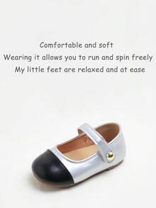 1 Pair Fashionable Elegant Cute Colorblock Hook And Loop Flat Mary Jane Shoes, Soft And Comfortable, Suitable For School And Commuting, Wearable All Seasons - Black - View 8
