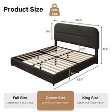Boucle Upholstered Bed Frame, Upholstered Platform Bed With Headboard And Footboard, Modern Bed Frame Twin/Full/Queen/King, Black / Grey/ White/ Beige/ KhakiTwin Size Boucle Bed Frame/ Full Size Boucle Bed Frame/ King Size Boucle Bed Frame - 灰色 - 查看 10