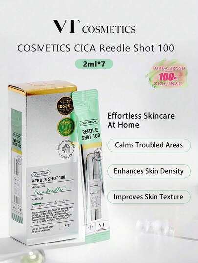 VT 积雪草舒缓精华液 100 (2ml*7)，强化肌肤屏障，抵御污染，快速吸收的 Aqua Tech 科技，温和呵护敏感肌肤，15 分钟舒缓镇静，纯净配方，适合季节更替，方便旅行携带，妆前乳，韩国化妆品