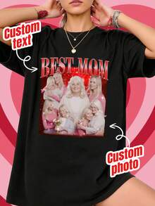 Customized Photo Mother's Day T-Shirt, Personalized Mom Print Top, Vintage 2026 Mother's Day Gift, Ideal Customized Gift For Mom, Can Add Your Own Text/Image - Black - View 2