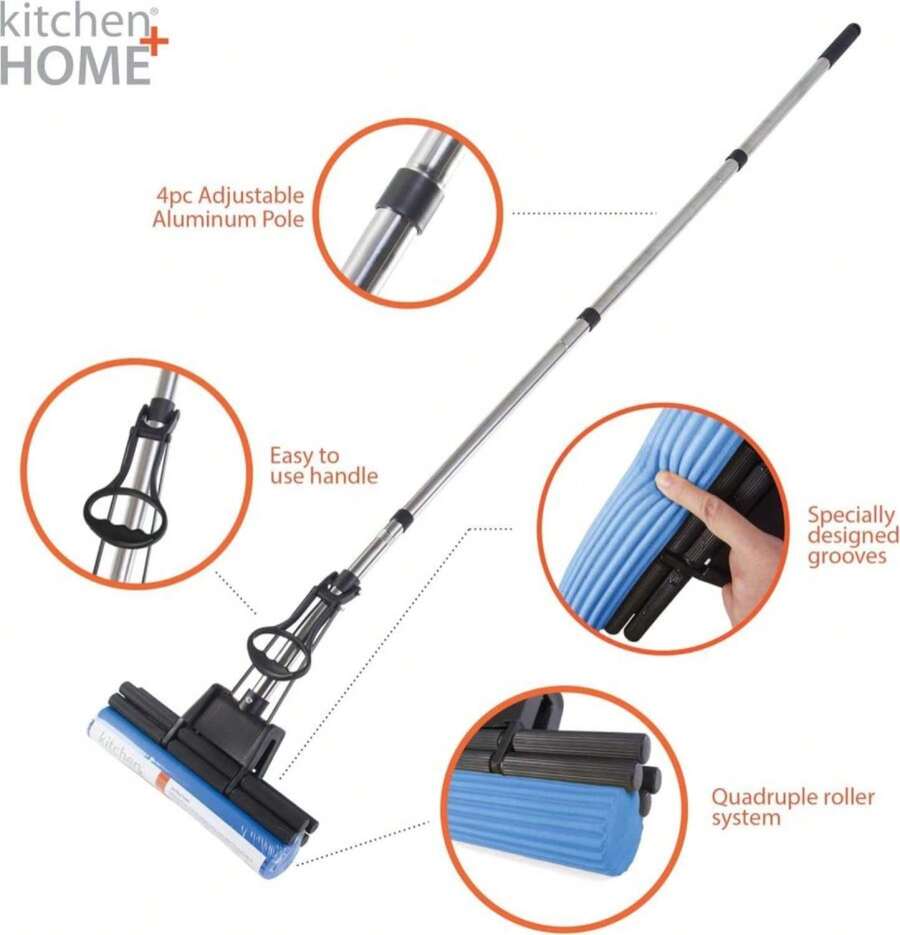 Kitchen + Home PVA Sponge Roller Mop - 11" Quadruple Roller All Purpose Floor Cleaner - White - 查看 1