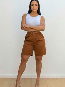 Set Of Three Tailored Bermuda Shorts With Leather Belt. - 彩色 - 查看 7