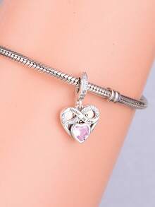 1 pieza Colgante conmemorativo en forma de corazón con incrustaciones de circonita y nombre de familia, de plata de ley 925, minimalista, regalo de cumpleaños unisex - Plateado - Ver 3