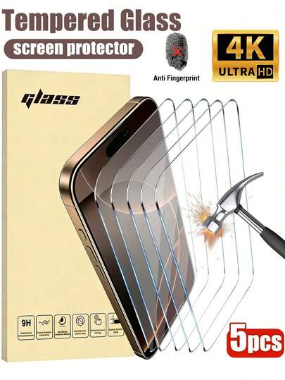 5 Paquetes (Blanco de alta definición) Protectores de pantalla de vidrio templado de alta calidad. Pantalla de alta definición, resistente a huellas dactilares, compatible con Face ID, fácil de instalar, resistente a golpes y arañazos, compatible con modelos de X/XR/11/12/13/14/15/16/17/17 Pro Max. Compatible con varios estuches de teléfono, no afecta el uso normal