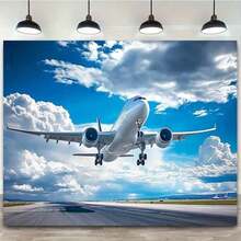 1 Piece Aviation Theme Airport Runway Background Cloth With Realistic Airplane Pattern, Durable Tapestry, Suitable Airplane Party Decoration, Airport Background, Event Setup, No Ironing Needed, 2D Flat Surface, Decoration - Nhiều màu - Xem 6