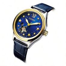 CITIZEN Women's Romantic Starry Dial Automatic Mechanical Watch, Blue Leather Strap, Hollow Star Design, Suitable For Party And Date - Blue - View 3