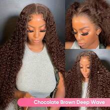 KGIFH 30 Inch Chocolate Brown Deep Wave Lace Front Wigs Human Hair 250 Density 13x6 HD Lace Frontal Wigs 100% Brazilian Virgin Curly Human Hair Wig Brown Colored Glueless Human Hair Wigs For Women Pre Plucked With Natural Hairline - S4 - Xem 10