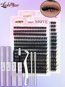 560 Clusters / 280 Clusters Fake Eyelashes, 80D, D-Curl, 0.31-0.63inch Mixed Length Lash Clusters, Includes Lash Glue, Tweezers & Brush, Faux Mink Eyelashes, Natural & Fluffy, Individual Lash Clusters, 0.07mm Lightweight & Reusable Lashes, Suitable For Holidays & Parties, Lash Clusters Kit, Lashes, Eyelashes, Fake Lashes, Festive Glam Beauty, Personal Care - Pink - View 2