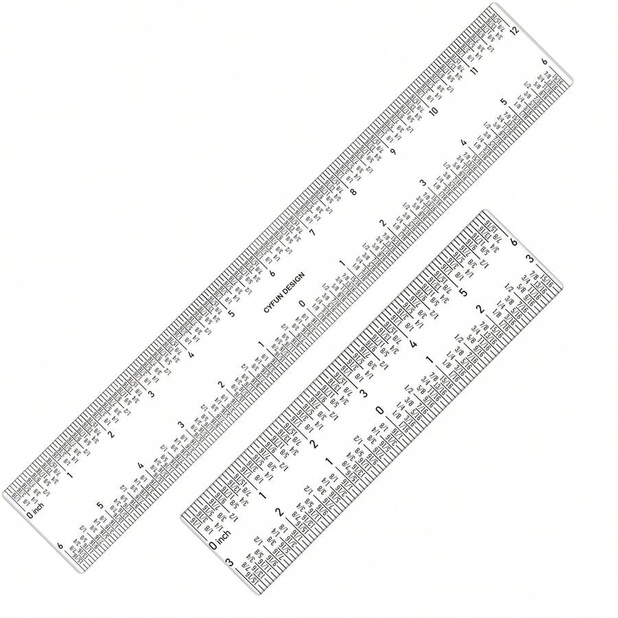 2pcs 6 Inch/12 Inch Clear Ruler With Inch And Centimeter Measurement Scale, Suitable For Scrapbooking, Students, Office And Home Use - TT519+TT620 - View 1