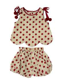 Toddler Girls 2 Piece Outfits Sleeveless Crew Neck Polka Dot Print Tank Tops Lantern Shorts Set Cute Summer Clothes - Red - View 1