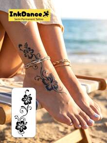 1 Kit "Midnight Tropics" Technology Tattoos, Semi-Permanent Tattoos, Temporary Tattoos, Long Lasting, Fake Tattoos, Water-Resistant, Authentic Tattoo Look, Plant-Based D272 - Black - View 2