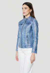 Koroshi Women's Faux Leather Biker Jacket BLUE XS/S/M/L/XL/XXL - Blue - View 4