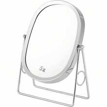 Tabletop 5x/1x Magnifying Makeup Mirror With Squared Bamboo Tray Small Desk Mirror 360° Rotation Vanity Mirror With Stand Desktop Cosmetic Mirror - Chrome - View 9