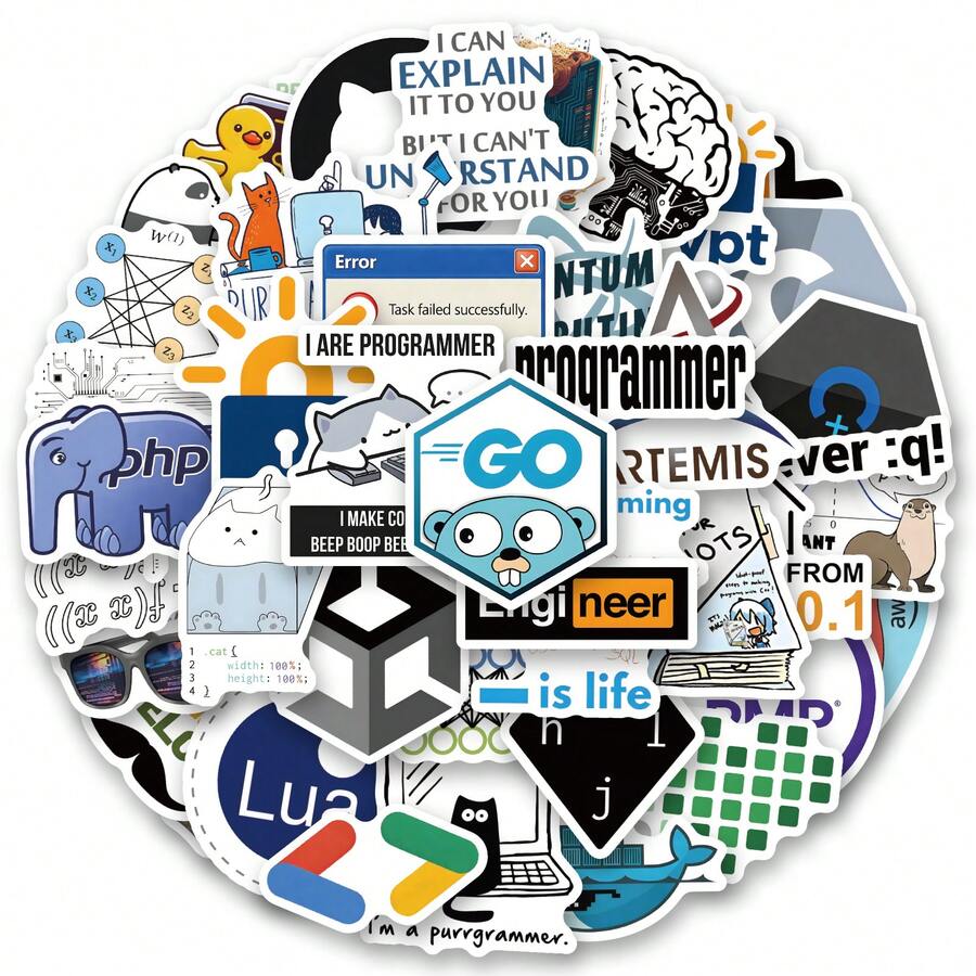 60pcs Programming Vinyl Stickers, Beautiful And Practical, Suitable For Scrapbooks, Diaries, Bumpers, Skateboards, Water Bottles, Helmets, Water Cups, Car Stickers, Etc. - Random - View 1