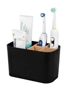 Portacepillos de dientes para baños, soporte para cepillo de dientes eléctrico con divisores de bambú, organizador de cepillo de dientes y pasta de dientes para accesorios de encimera de baño, 5 ranuras - Multicolor - Ver 2