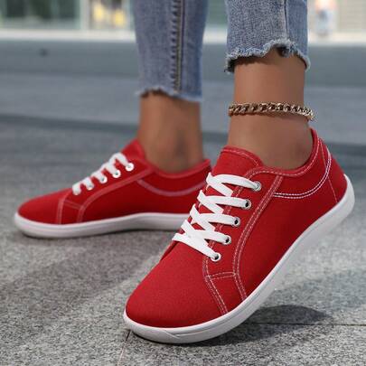 Women's Barefoot Running Shoes - Wide Width Athletic Sneakers, Wide Toe Box, Black-White, Black-White, Red, Blue Designs, Suitable For Outdoor Sports, Walking, And Tennis - Sporty Style