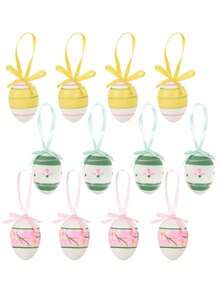 12/24pcs Colorful Rabbit Pattern Plastic Hanging Ornaments, DIY Easter Eggs Craft, Home Easter Party Decorations - Easter Egg - View 9