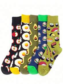 1 Pair/5 Pairs Men's Comfortable Casual Fruit Pattern Mid-Calf Socks - Multicolor - View 5
