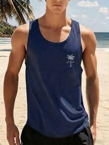 男士夏季字母篮球印花圆领休闲背心 - 藏蓝色 - 查看 2