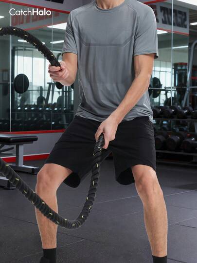 男士透气轻便健身运动衫，灰色网眼拼接运动衫，男士户外运动训练服