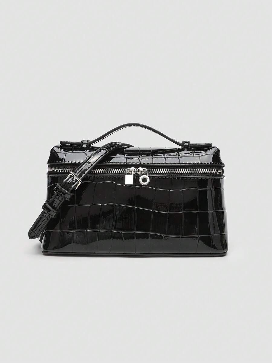 1个纯色石纹PU方形斜挎包，适合女士日常时尚搭配、外出、购物、派对等场合，优雅女士手提包，女士通勤包，情人节理想之选，舒适时尚，个性手提包，2025年配饰，时尚风格适合各种场合，价格亲民，尽显奢华质感，叛逆派对包，非常适合派对、婚礼、舞会、晚宴/宴会等场合，优雅女士包 - 黑色 - 查看 1