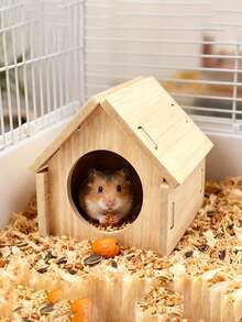 Mini-habitat ideal para hamsters, ratos e gerbos com menos de 5,5 cm (2,17 polegadas). Acessórios confortáveis para gaiola e plataformas de exercício. Cercado para animais de estimação. Abrigo compacto de madeira com telhado. - Tamanho Único - Ver 3