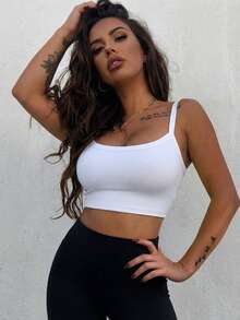 2pcs Women Casual Solid Color Slim Fit Wide Strap Tank Top, Suitable For Daily Wear, Outing, Spring & Summer, Cropped Length - Black and White - View 4
