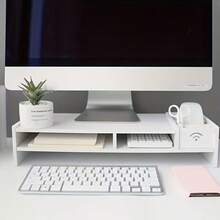 Computer Desktop Monitor Stand Laptop TV Display Screen Riser Shelf White, 49*21*11cm - White - View 2