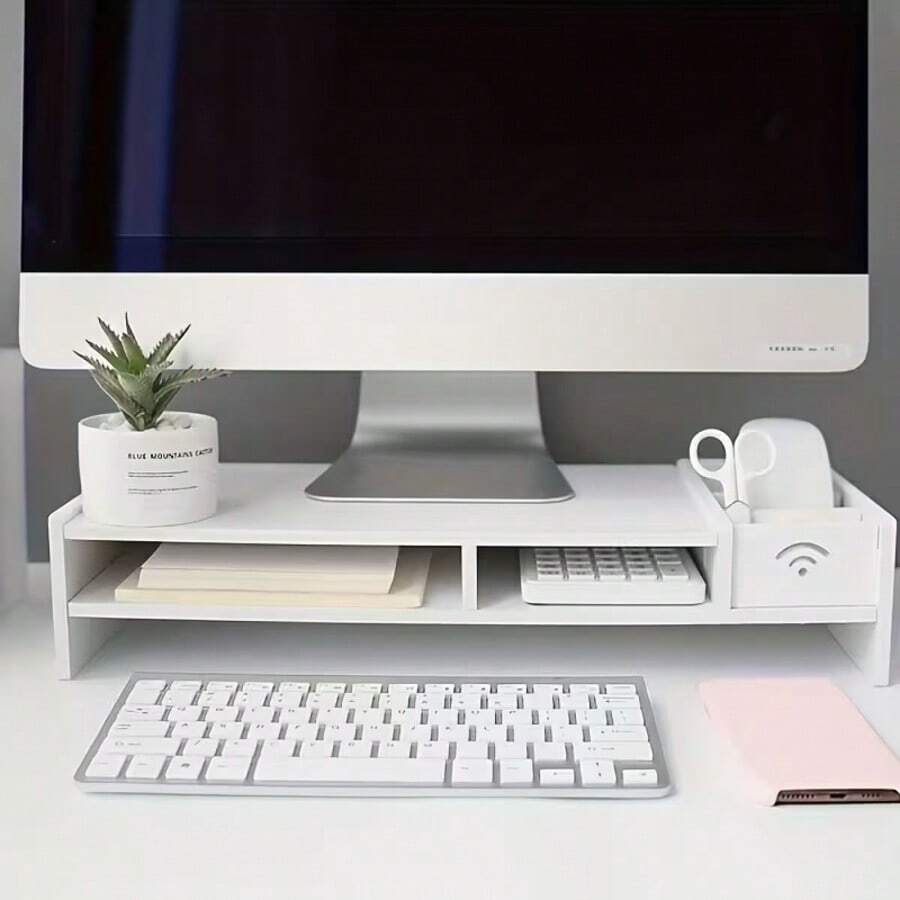 Computer Desktop Monitor Stand Laptop TV Display Screen Riser Shelf White, 49*21*11cm