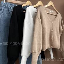 SJD MODA LADY Women's Striped Modal Knit Sweater, 4-Button Cropped Jacket, Solid Blouse For Women, Perfect For Autumn, Winter, La Top, Off-The-Shoulder, Round Neck, Long Sleeves, Daily Wear, Office, Magazine Style, , Romantic, Retro, Casual, Chic, College, Minimalist, Versatile, Korean, Y2K, Teen, Youth - 白色 - 查看 2