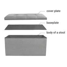 Gray Fabric Storage Bench With Folding Ottoman, Versatile Linen-Style Coffee Table And Shoe Storage Stool For Living Rooms And Bedrooms - 彩色 - 查看 4
