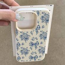 1pc TPU Material Elegant Blue & White Porcelain Bowknot Pattern Phone Case Suitable Compatible With Iphone 17 Pro Max/17/16 Pro Max/15/13/12/11, S20 FE/A15/S24/A55, Note 11/Note 12/Note 13 Pro, Full Coverage Anti-Drop Soft Protective Phone Cover - White - View 3