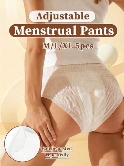 5pcs, Adjustable Protective Underwear, Hook And Loop Design, Absorbent Underwear, Menstrual Underwear, Reusable, Protective Underwear, Super Absorbent, Disposable Underwear, Cool And Comfortable, 3D Protective Barrier, Sanitary Napkin, Leak-Proof, Breathable, Highly Absorbent, Odor-Eliminating, Sleep Soundly All Night, Leak-Proof Menstrual Underwear, Absorbent Underwear, Suitable For Business Trips, Menstruation, Postpartum, Post-Operative Care, And Travel.