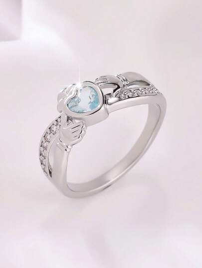 1 pieza Anillo con diseño elegante y creativo en forma de corazón, incrustado con circonita cúbica sintética brillante, regalo romántico para mujeres en el Día de San Valentín o aniversario