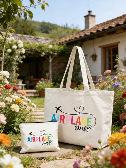 1个女士大容量手提包，印有飞机和心跳线条图案，航空主题，旅行设计，饰有飞机和飞机字样，配有可调节肩带和金色五金配件，经久耐用，适合度假、日常使用，轻便宽敞，可装下旅行必需品，也适用于办公室、大学、工作、商务、通勤、户外活动、旅行、郊游等场合，是送给男士、女士、教师和朋友的完美礼物。