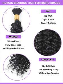 Cabello brasileño virgen de grado 10A, rizado y ondulado, de 12 a 20 pulgadas, adecuado para trenzas bohemias y trenzas onduladas húmedas - Natural Black - Ver 3