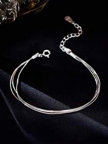 1 Peça Pulseira Delicada de 3 Camadas em Prata 925, Projetada para Meninas e Meninos, Hipoalergênica, Adequada como Presente de Aniversário para Adolescentes de 14+ Anos - Três andares - Visão 15