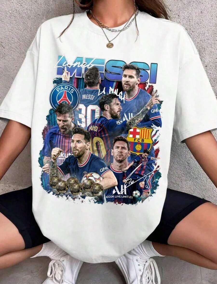 Bootleg Design T-Shirt, Football T-Shirt,  T-Shirt, Barcelona, Barça, Argentina, World Cup, Paris Saint Germain, - 白色 5 - 查看 1