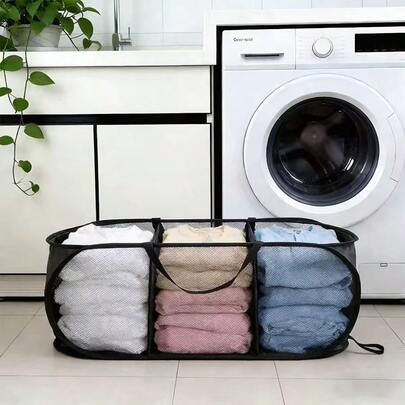 1个大容量双格/三格可折叠收纳篮，卧室、浴室、宿舍适用，可收纳衣物、玩具及杂物，两种尺寸可选