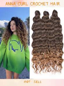 3pcs Anna Ombre Golden Twisted Synthetic Loose Deep Wave Braiding Hair Extensions, 24 Inch, Ombre Golden Twisted Crochet Curly Hair For Women - Multicolor - View 19