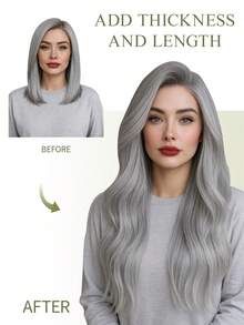 DNE HAIR 10片装100%真人发隐形无痕接发片，14-22英寸灰色直发，丝滑柔顺，发尾浓密，适合细软发质，沙龙及日常使用皆宜，适合所有女性和女孩。 - SGray - 查看 3