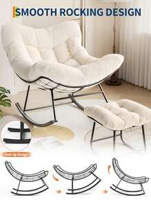 Mecedora Papasan con otomana, estructura de acero de 4 piezas, capacidad de 181 kg, ideal para patio, balcón, sala de estar y dormitorio. - Blanco - Ver 3