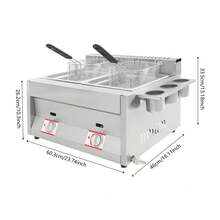 HOHOBLA Commercial Gas Deep Fryer 12L Countertop Stainless Steel Dual Tank Kitchen Frying Machine W/2 Removable Baskets & Lid, Double Fryer For French Fries Turkey Donuts Home Kitchen Restaurant [US STOCK, Christmas Gift] - Silver - View 2