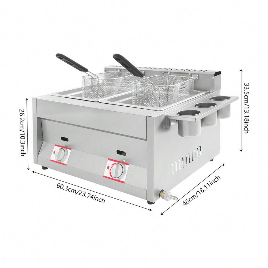 HOHOBLA Commercial Gas Deep Fryer 12L Countertop Stainless Steel Dual Tank Kitchen Frying Machine W/2 Removable Baskets & Lid, Double Fryer For French Fries Turkey Donuts Home Kitchen Restaurant [US STOCK, Christmas Gift]