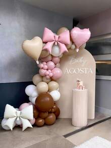 Dusty Pink Beige Heart Balloons, Bow Balloons, Neutral Pink Brown Sand White Latex Balloon Set, Giant Bows Helium Foil 18 Inch Heart Shaped Balloon For Boho Bear Birthday Baby Shower Wedding - Multicolor - View 5