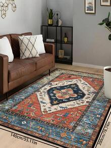 1 pieza Alfombra de estilo vintage, alfombra rectangular de poliéster tradicional bohemia desgastada de color rojo, fácil de cuidar y lavable, adecuada para sala de estar, pasillo, mesita de noche, sala de estar, dormitorio, oficina, cocina, decoración rústica del hogar - Multicolor - Ver 24