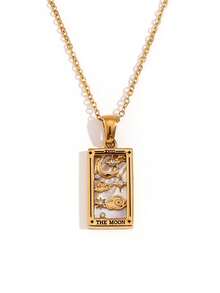 Nuevo collar original de la Reina, el Amante, el Mago y la Luna del Tarot, de acero inoxidable antioxidante con decoración chapada en oro de 18K - Dorado - Ver 21